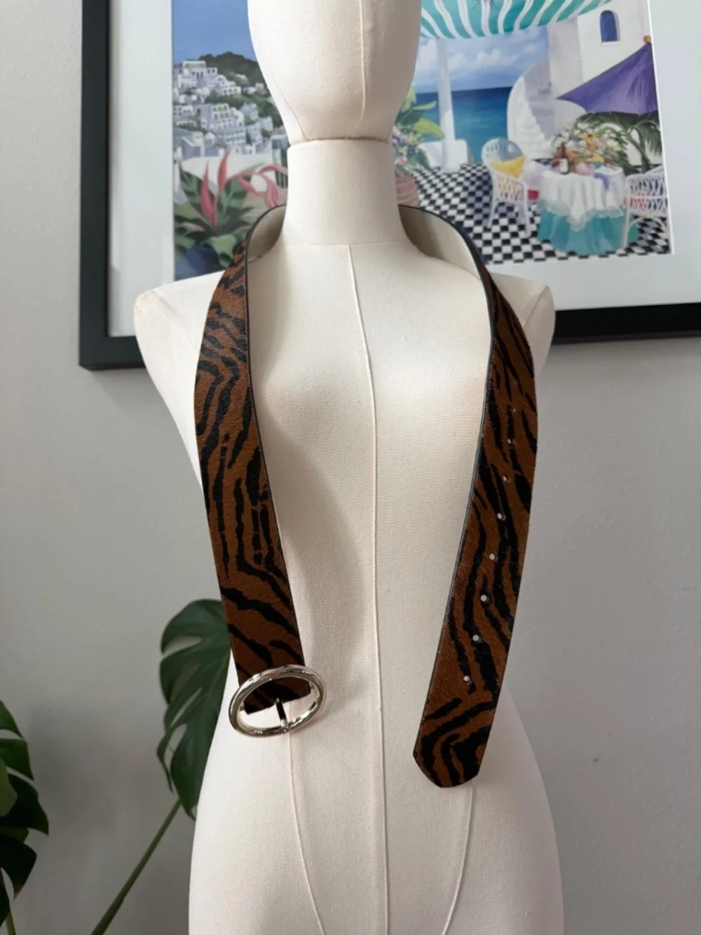 White House Black Market Leather Pony Hair Zebra Belt Size Med